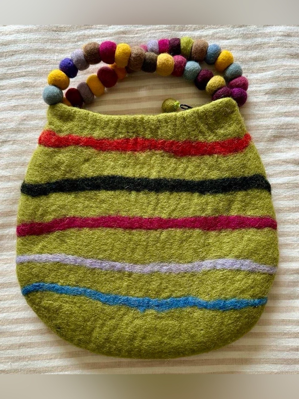rising tide 100% wool colorful striped handbag
